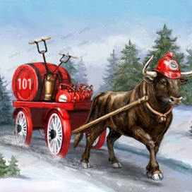 бык и телега рекламная иллюстрация на календарь