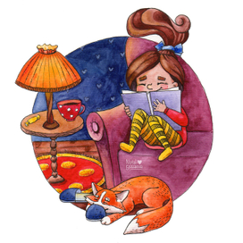 Девочка и лисёнок. Теплый вечер.