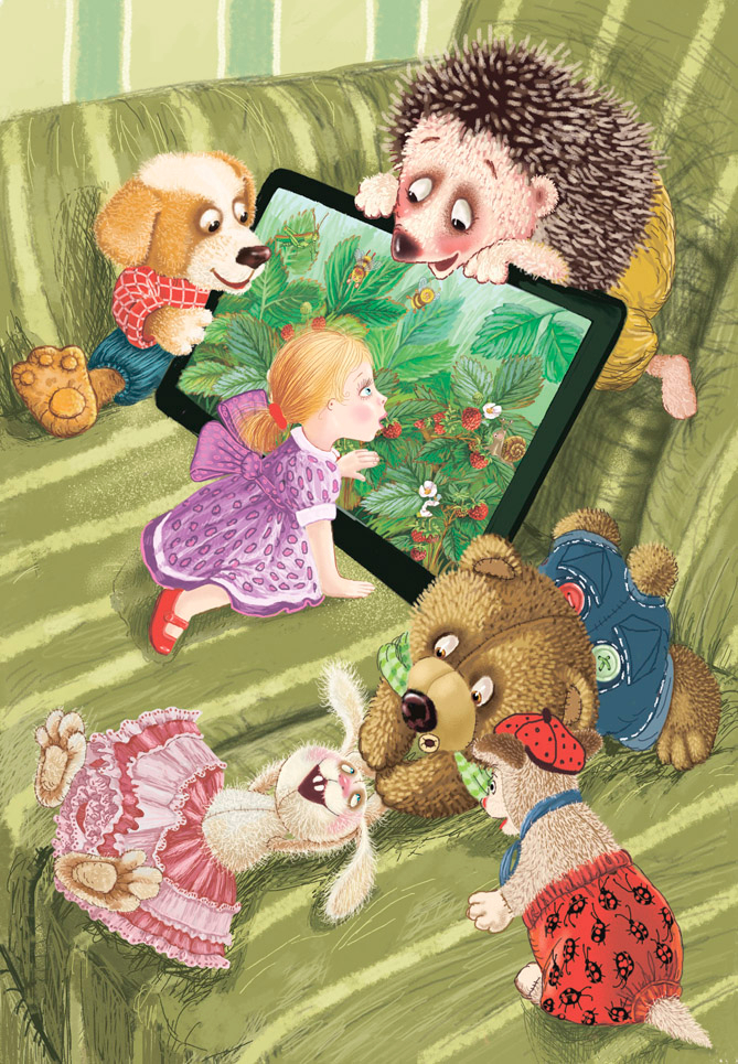 Игрушки и планшет.