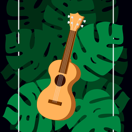  Ukulele in monstera leaves