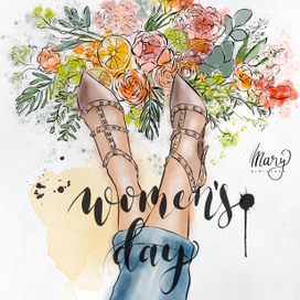 Открытка в технике «Акварель + тушь»