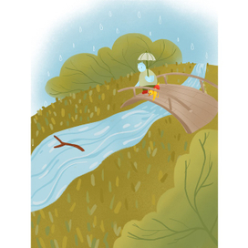 Детская  книжная иллюстрация Дождливый День «Бегемот и Утка»