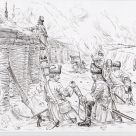 Стрельба из ручных мортирок под Нарвой, 1704 г. 02