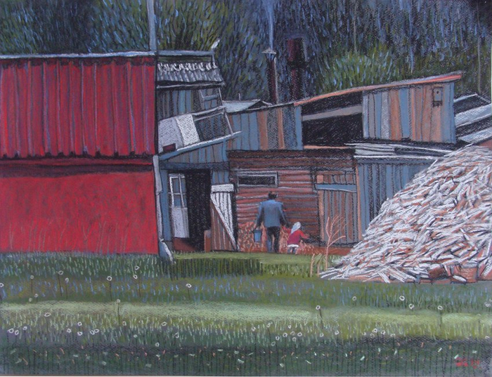 Красный гараж. т.б., пастель. 2012. 50х65. В частной собственности (Москва)