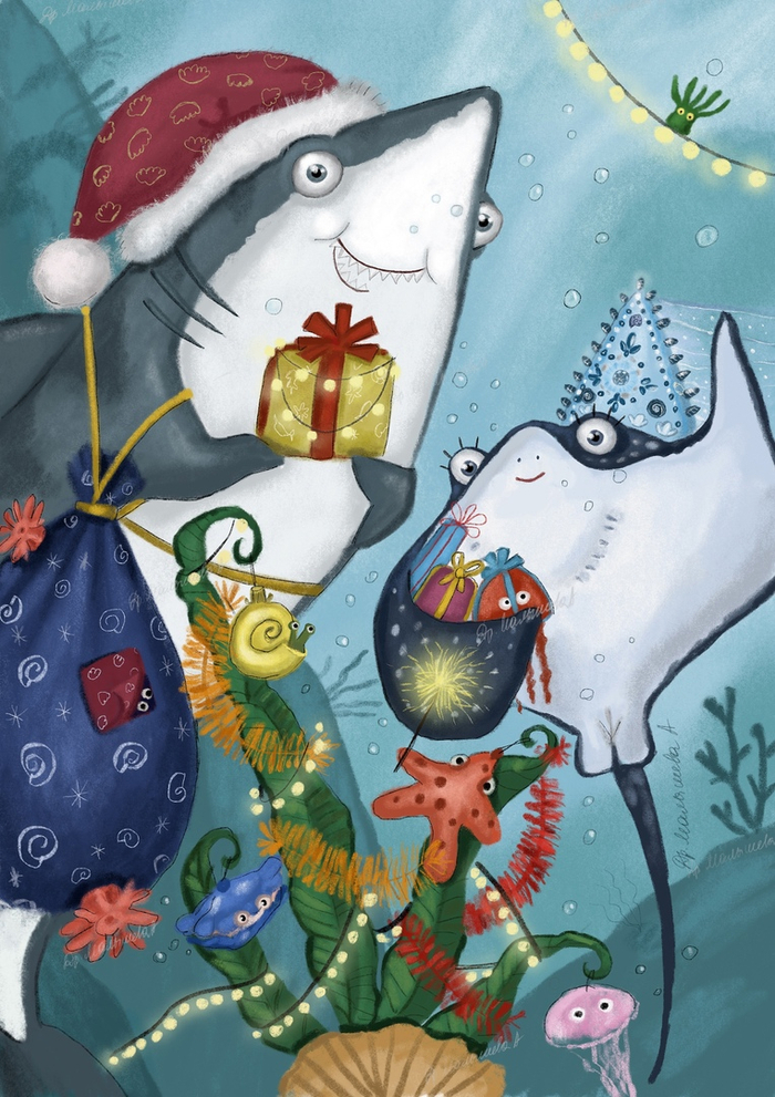 Акула и скат поздравляют