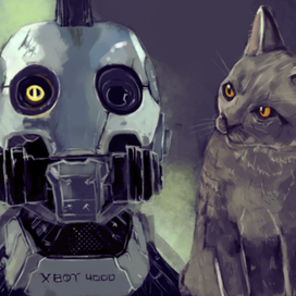 robot and cat
