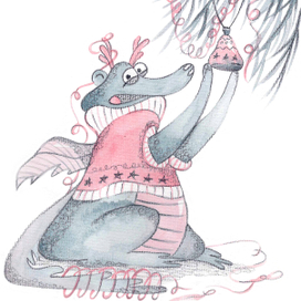 Акварельный новогодний дракон для открытки,постера,календаря,в детскую книгу