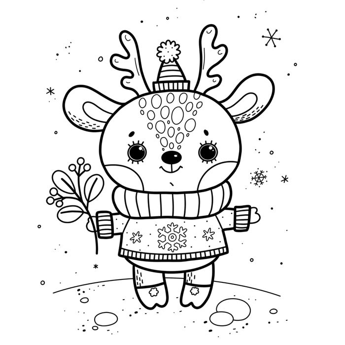 Новогодняя раскраска оленёнок 