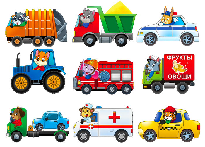 зверята в машинках