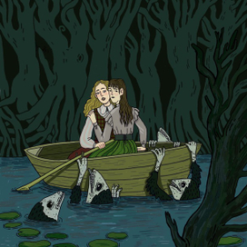 на лодке две девушки