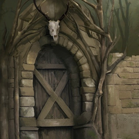 Концепт Арт ворот для декорации в лесу 