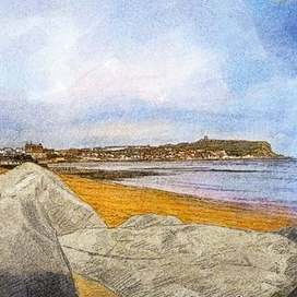 Stones on the beach at Scarborough at low tide.Камни на пляже в Скарборо во время отлива