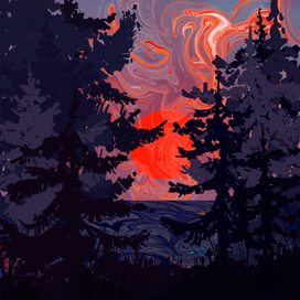 Закат в лесу