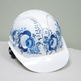 Каска Инженерная с росписью под Гжель