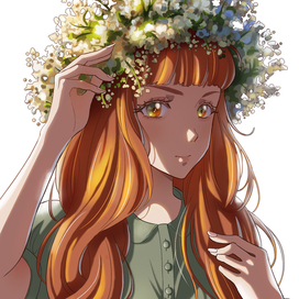 Рыжая дева с венком (аниме портрет)