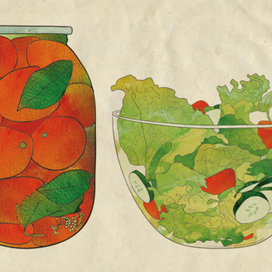 Солёные помидоры и салатик