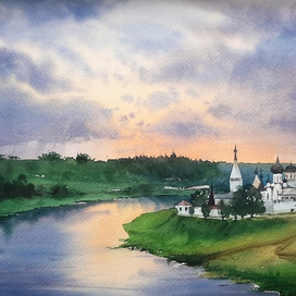 Акварельный пейзаж "Старица "
