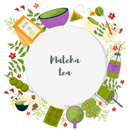Matcha tea background vector hand drawn set