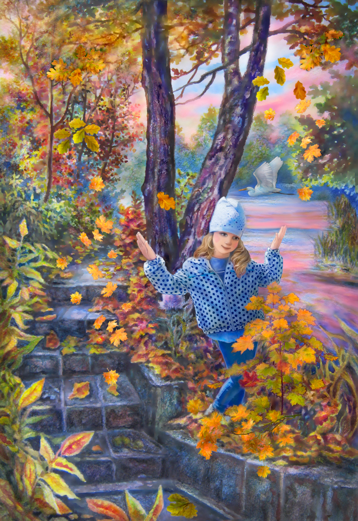 Летящие танцы в золоте листьев осенней поры