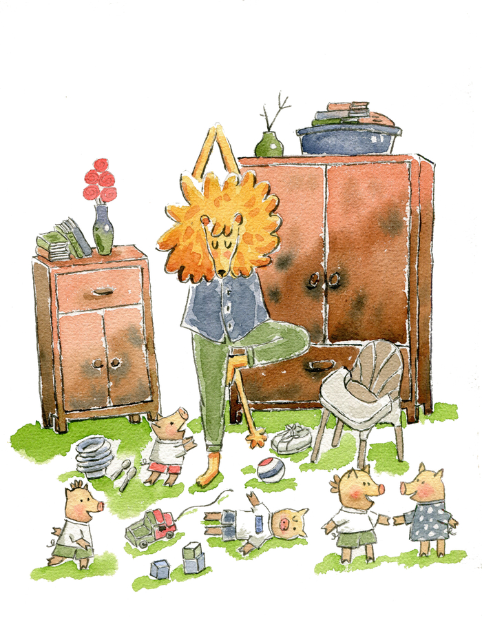 Лев занимается йогой. Иллюстрация к моей сказке "Самый добрый лев в мире".