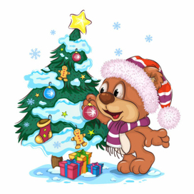 Cartoon Teddy Bear and Christmas tree.
