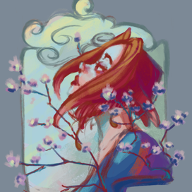 Лиса с веточками сакуры 