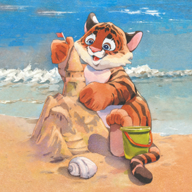 Тигр на пляже