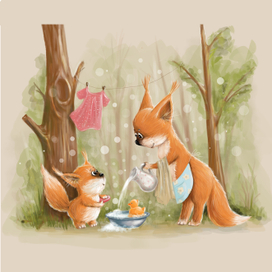 Мама белка и бельчонок