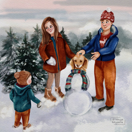 Семья в зимнем лесу