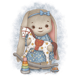 Зайка с игрушкой лошадкой