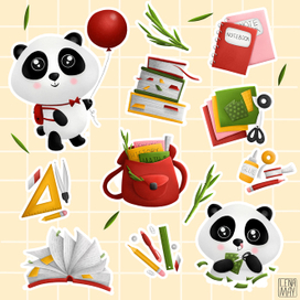 Набор стикеров "Панда Тим идёт в школу"