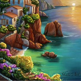 Итальянский пейзаж. Цифровая иллюстрация, procreate