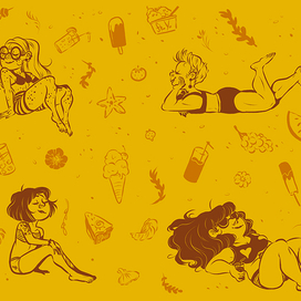 Серия иллюстраций с девушками на пляже