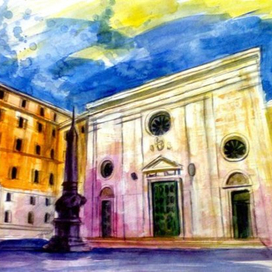 Проект Аудиогид "Римская архитектура". 10. Церковь Санта-Мария-Сопра-Минерва. бумага, карандаш, акварель. 2016 г.