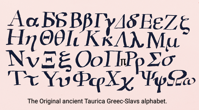 The ancient Greek-Slavs Ελληνικα Ταυρική Αντίκα alphabet.