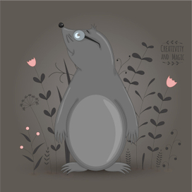 Крот в очках на цветочном фоне