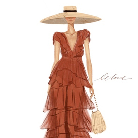 Fashion illustration Летний сарафан и соломенная шляпа