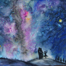 Рисунок акварелью "Звездное небо"