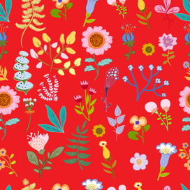 паттерн из цветов на красном фоне 