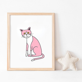 Розовый кот для декора детской комнаты