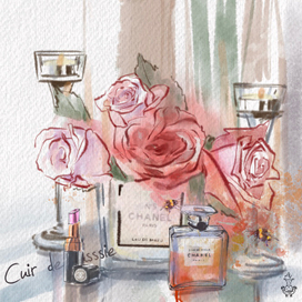 Бьюти иллюстрация духов Chanel в технике digital watercolor 