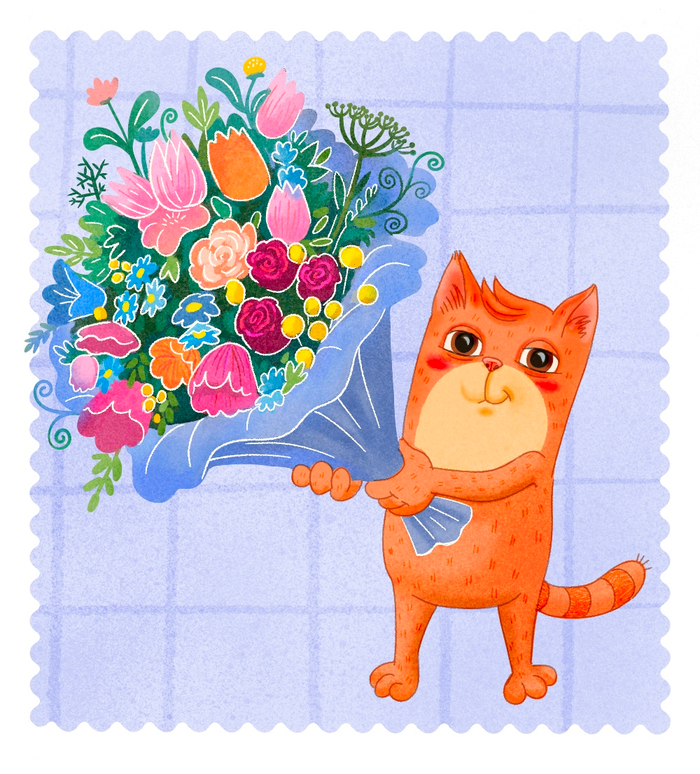 Котик с букетом