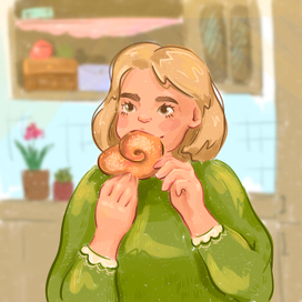 Девочка с булочкой