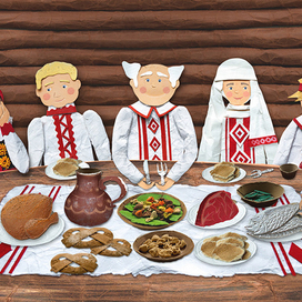 Иллюстрация к белорусской народной сказке "Из рога всего много"