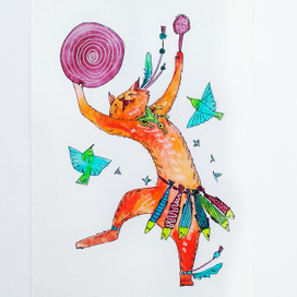 Кот индеец дружит с птицами и рыбак