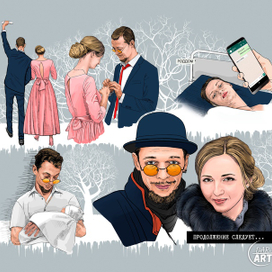 семейный стилизованный портрет (иллюстрация)