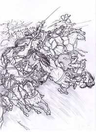 Атака французских кирасир на австрийские батареи в битве при Эсслинге. 