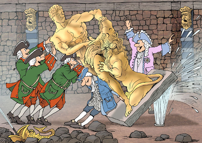 1735 год. Установлен фонтан "Самсон, разрывающий пасть льва"