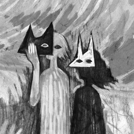 Безобразный черный пёс и его друг волк