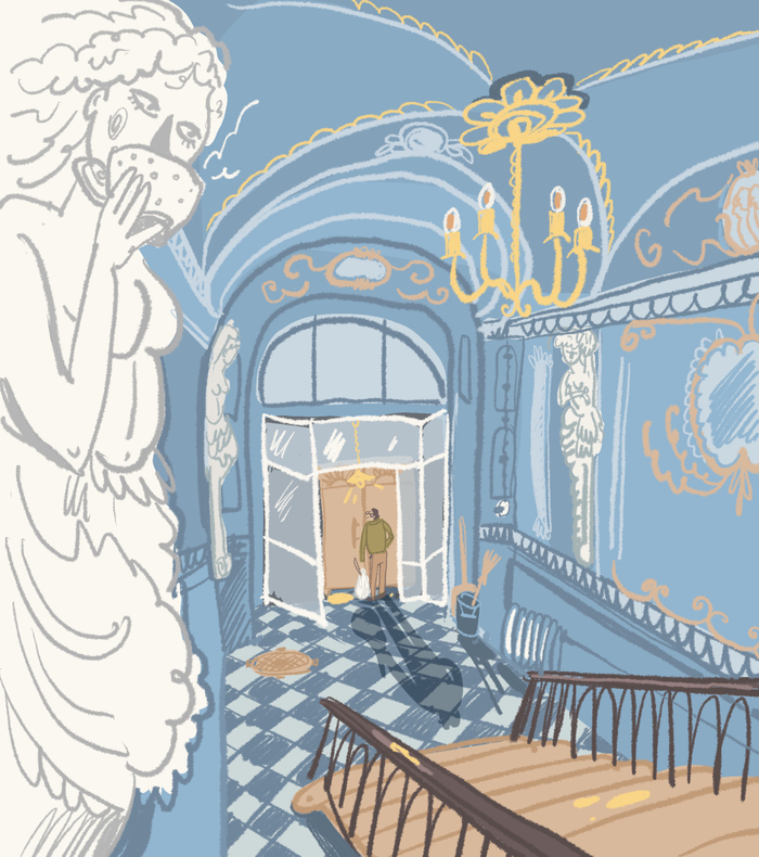 В парадной.